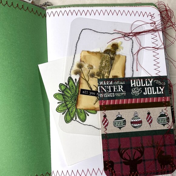 Christmas Junk Journal  With Charm u Washi  Fabric Wrap Tons Ephemera Handmade B - Picture 10 of 16